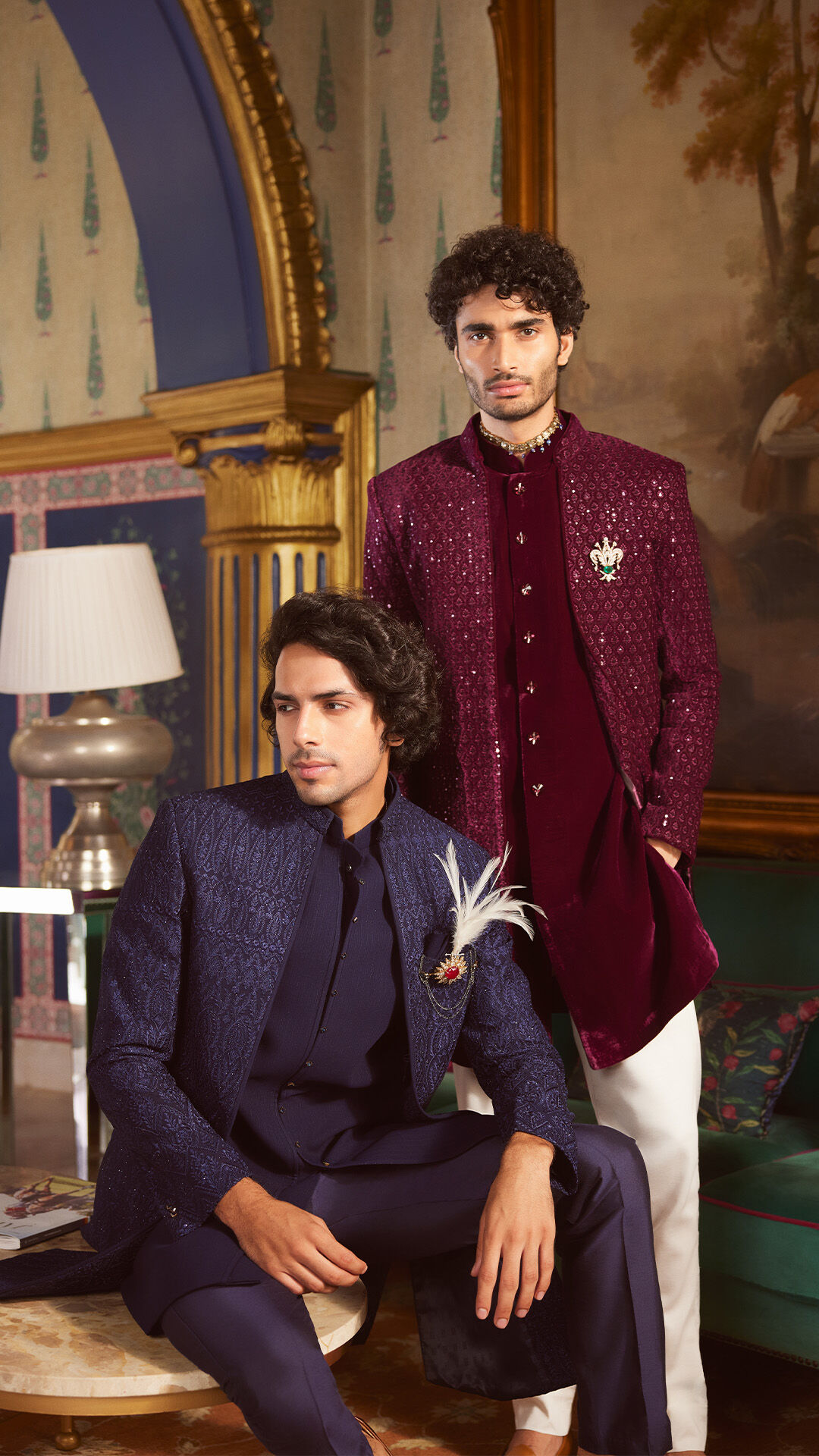 Dulha’s friend striking a pose in modern traditional wedding wear